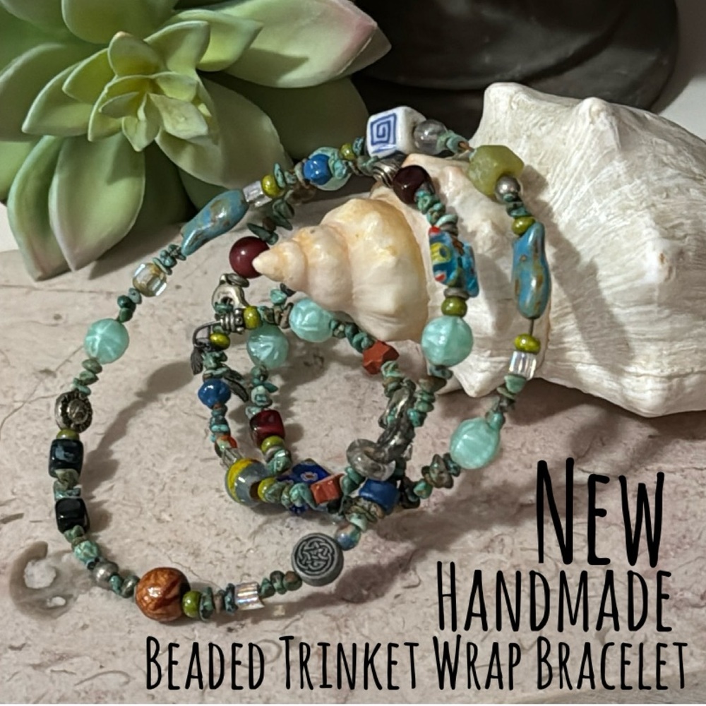 Gorgeous Handmade Beaded Trinket Wrap Bracelet-One of a Kind-OSFM-Blue Hues